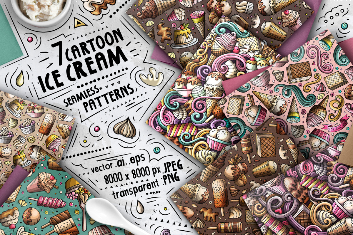 7 Ice Cream Seamless Patterns, a Pattern Graphic by BALABOLKA (Photo 1 of 8)
