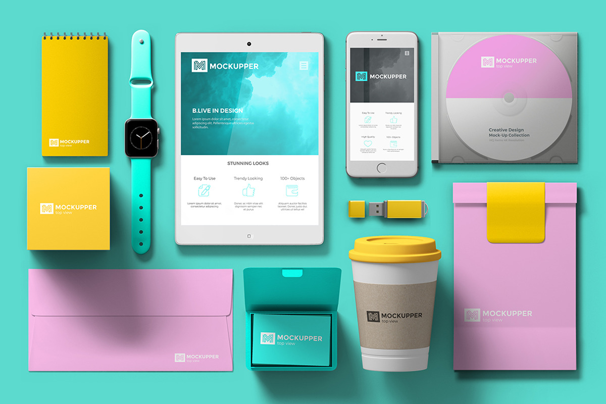 Identity Mockup Top view 4K set, a Cups & Container Mockup by Sentavio (Photo 3 of 10)