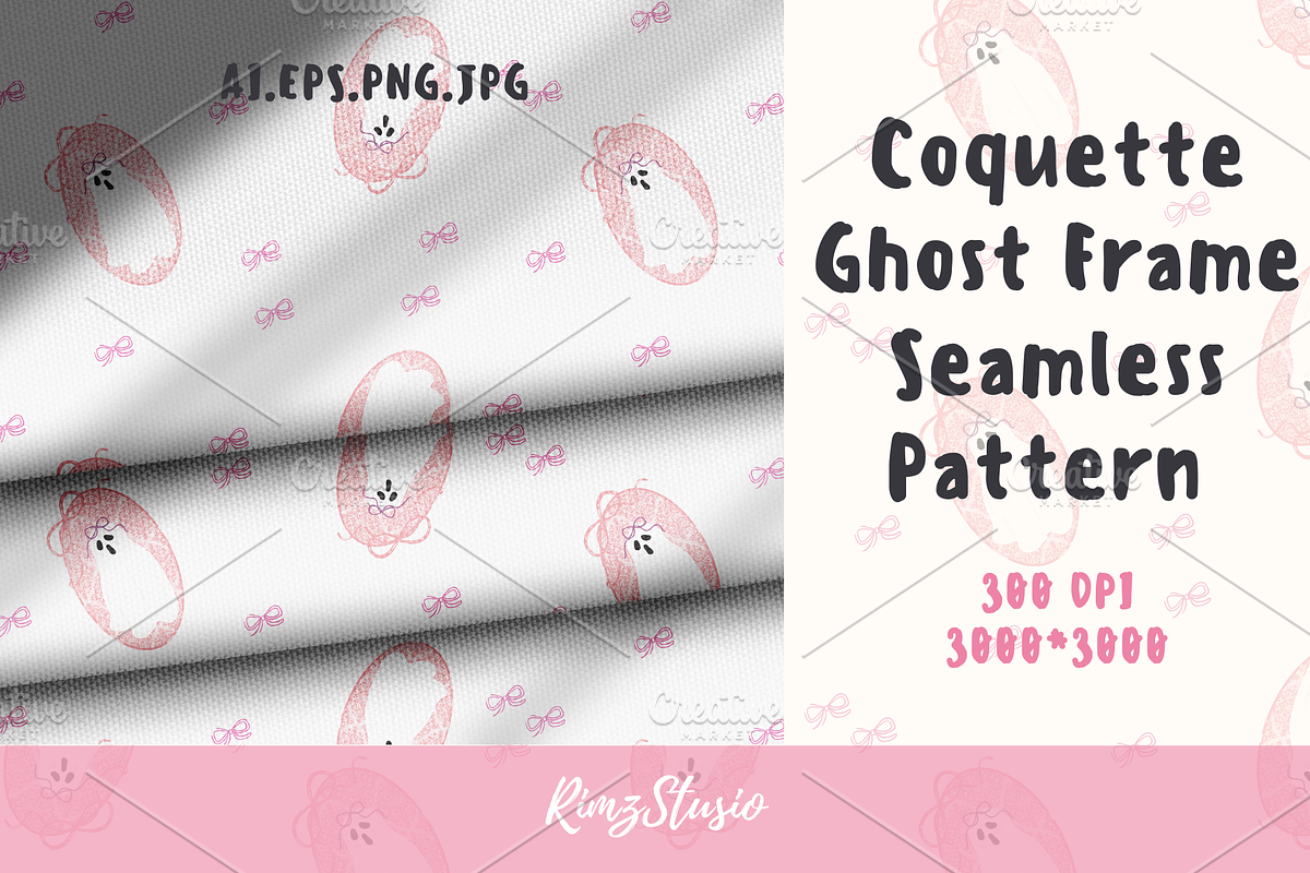 Coquette Ghost Frame Seamless Patter, a Seasonal Illustration by RimzStudio (Photo 1 of 5)