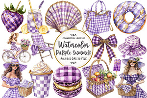Purple Gingham Summer Clipart, an Illustration by OK Design