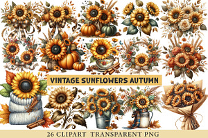 Vintage Sunflowers Autumn Clipart, an Illustration by cherrydesign