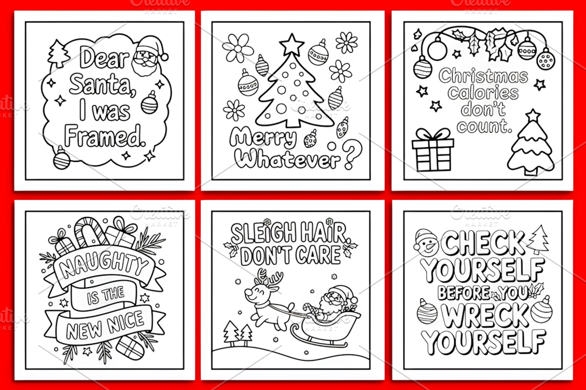 Christmas Funny Quotes Coloring, a Seasonal Illustration by Design Station (Photo 2 of 3)