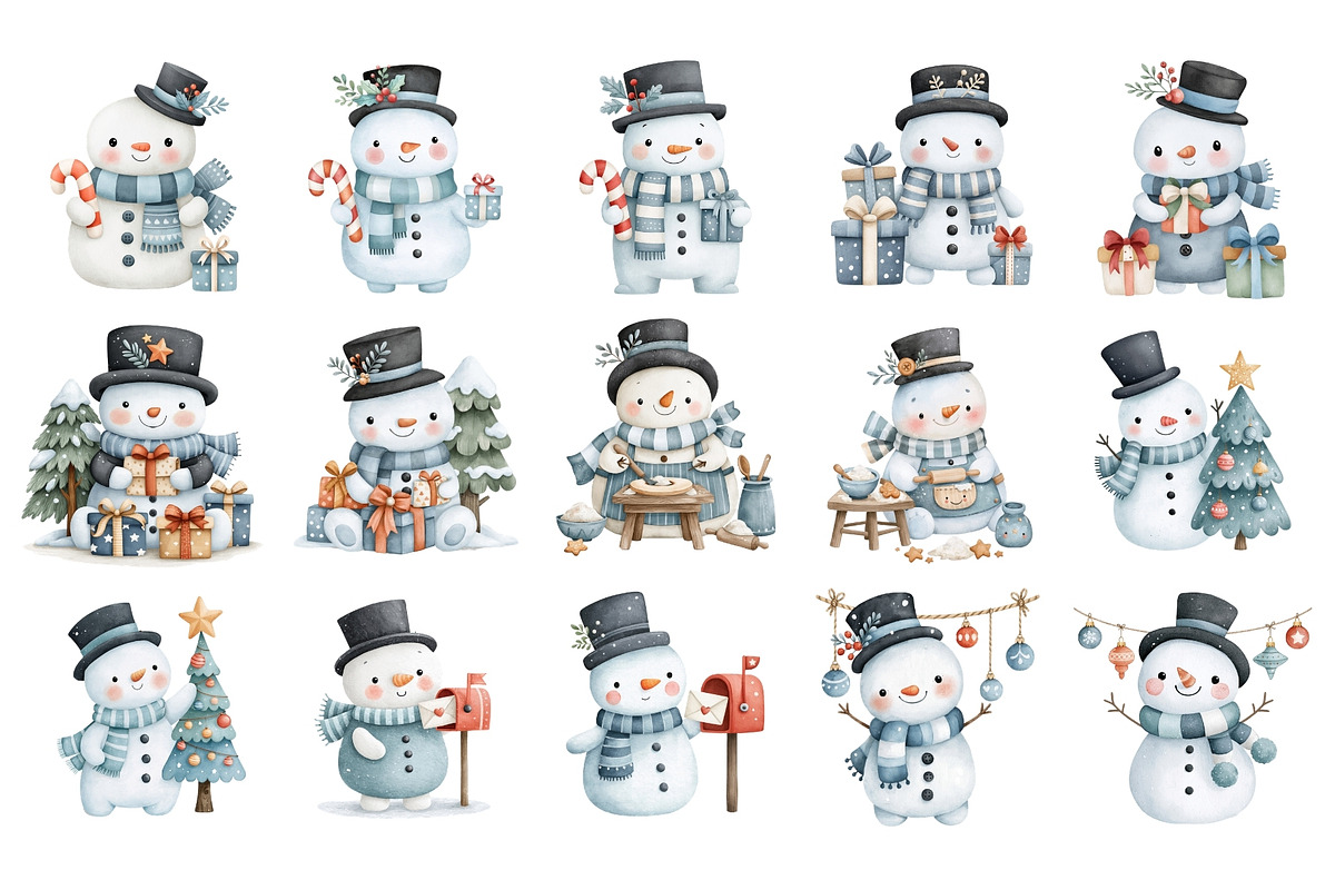 Watercolor Christmas Snowman PNG, a Seasonal Illustration by Nicolle's Colorful Art (Photo 6 of 7)