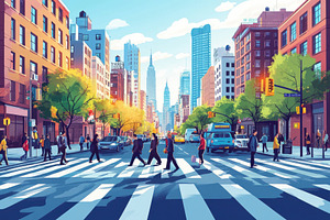 City street scene pedestrians crossi, a Photo by Pixeness Studio