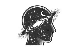 Human Mind Filled with Galaxy and, a Person Illustration by AlexArt