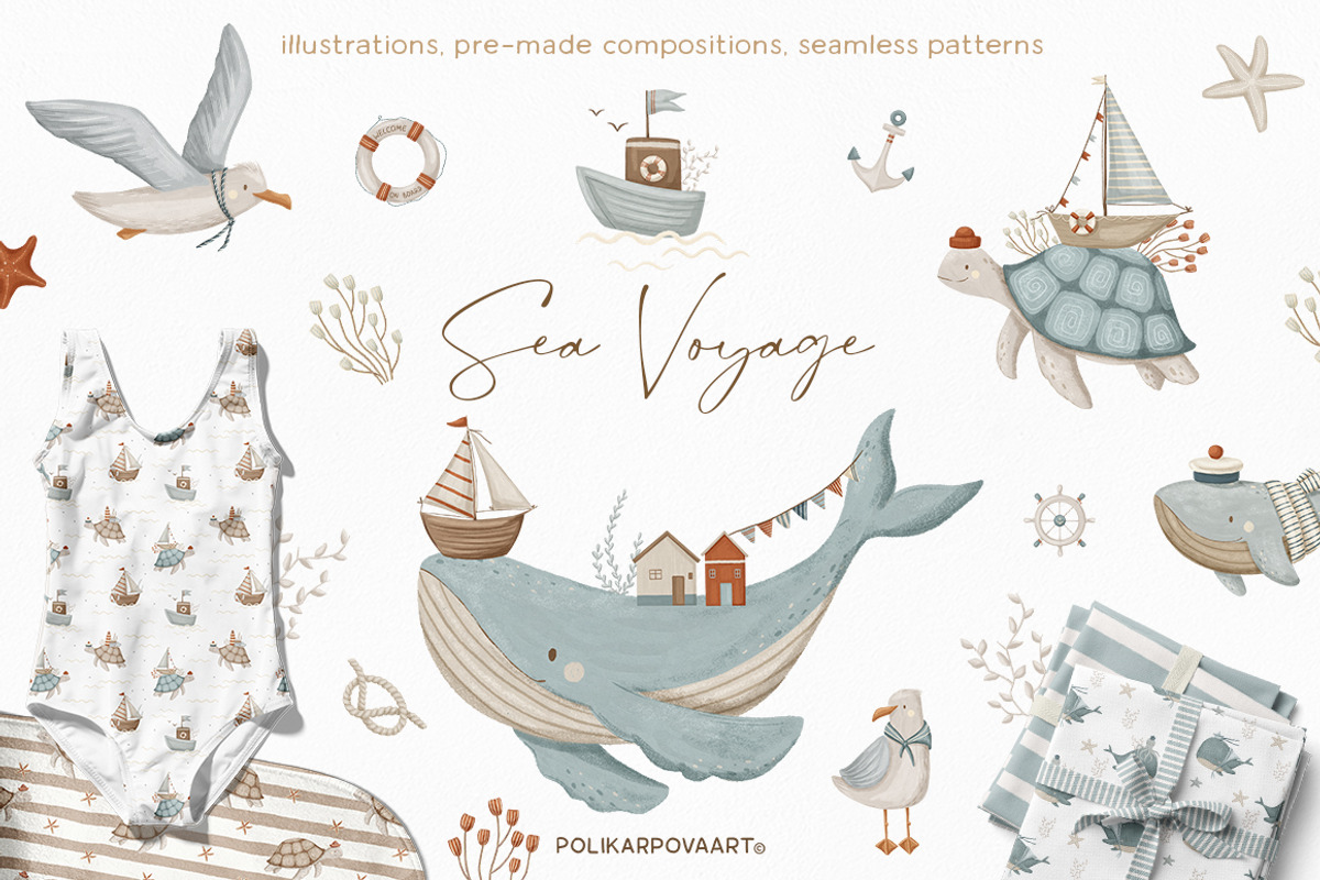 Sea Voyage. Kids graphic collection, an Animal Illustration by polikarpovaart (Photo 1 of 9)