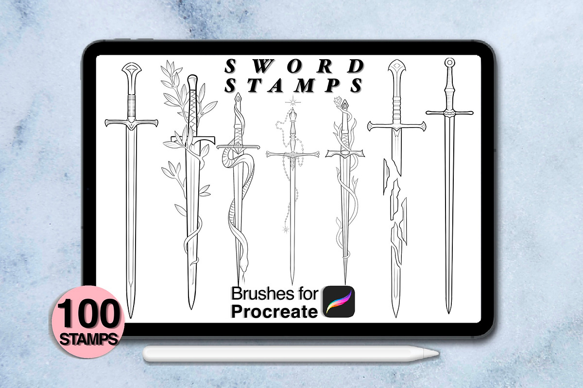 100 procreate sword stamps, a Brush Add-On by Arts For Peace (Photo 7 of 9)