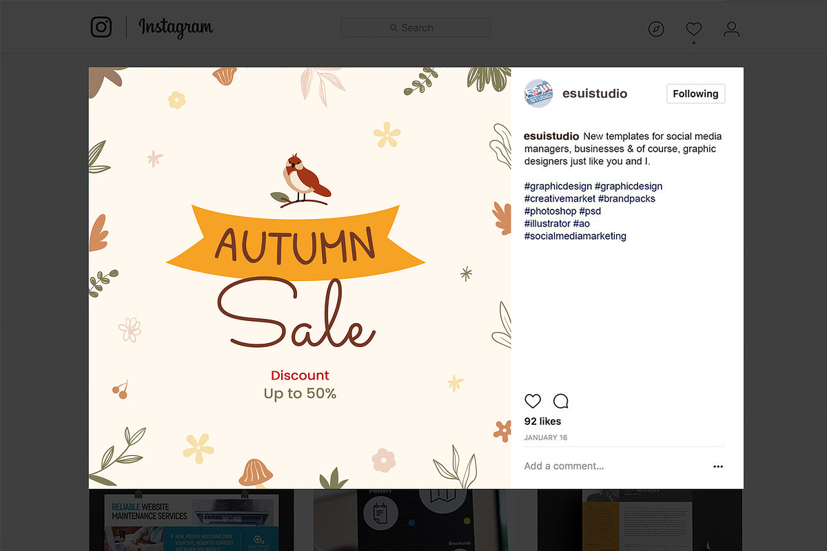 Autumn / Fall Social Media Templates, a Social Media Template by Esui Studio (Photo 10 of 10)
