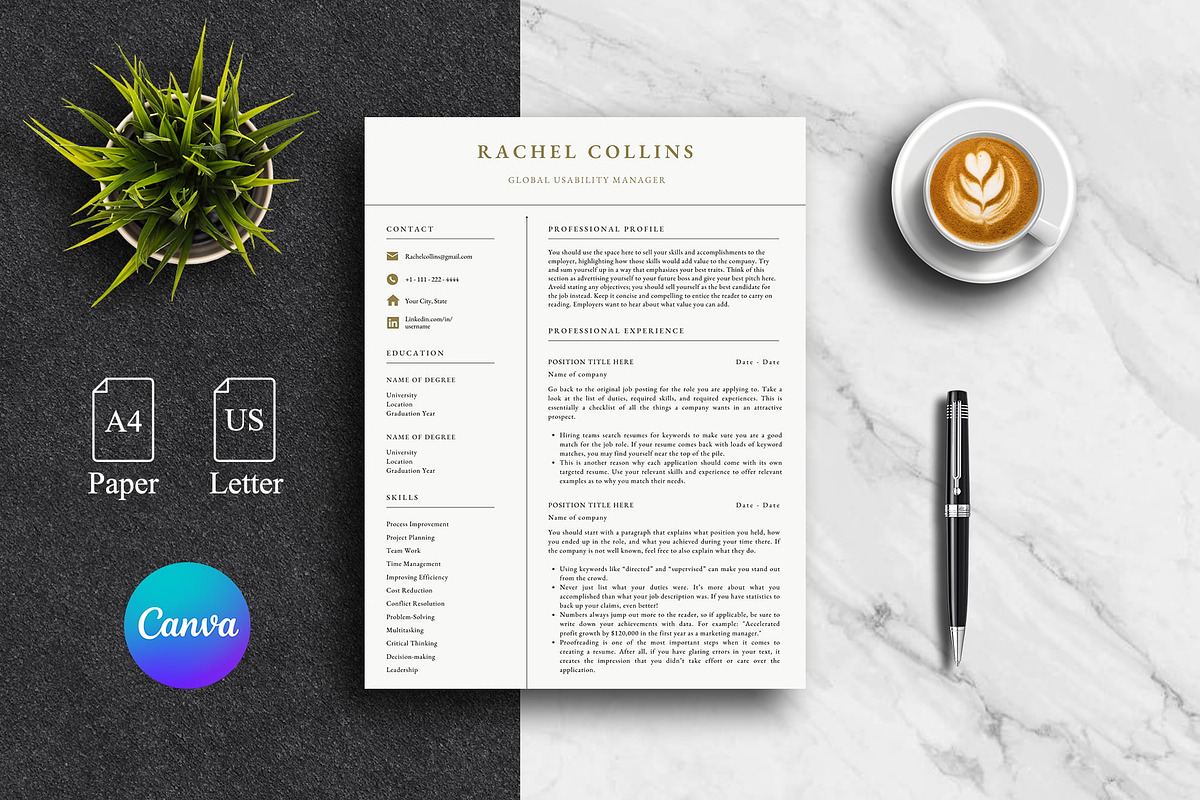 Minimalist CV Template Pack | Canva, a Resume Template by Lux Resume (Photo 1 of 9)