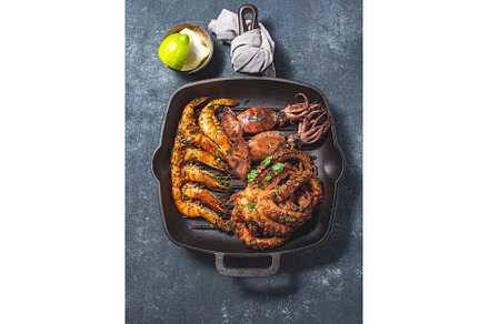 Grilled spimps, squids and octopus