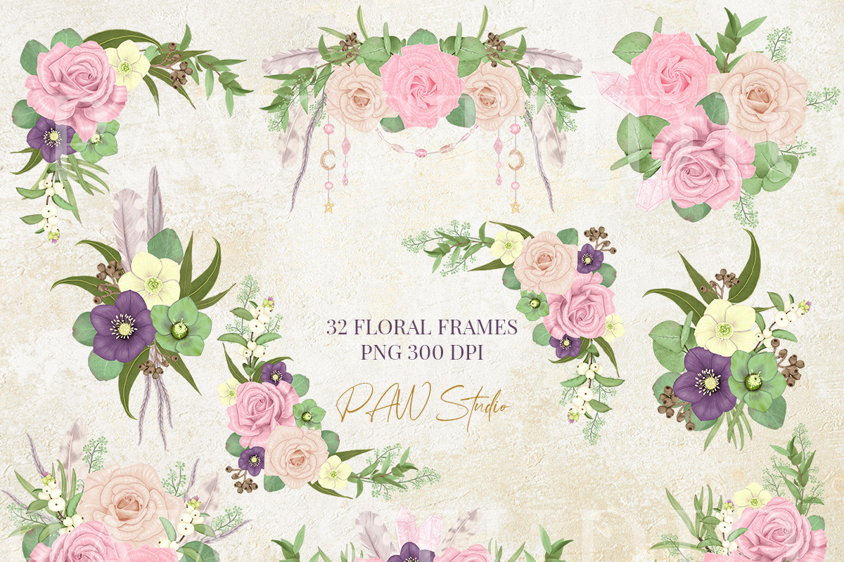 Boho Frames Floral Borders Wreaths, an Illustration by PawGraphic (Photo 2 of 9)