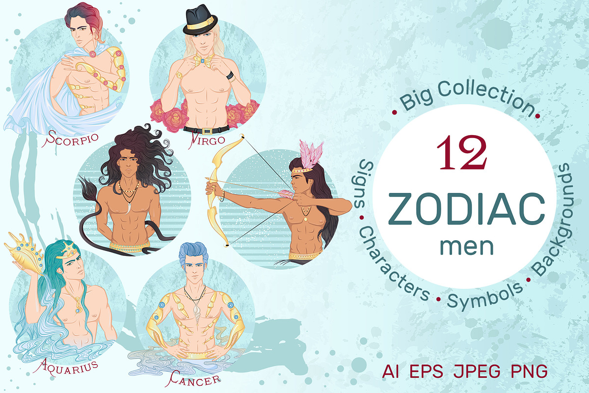 12 Zodiac Men Hand Drawn Collection, a Healthcare Illustration by ennona_art (Photo 1 of 11)