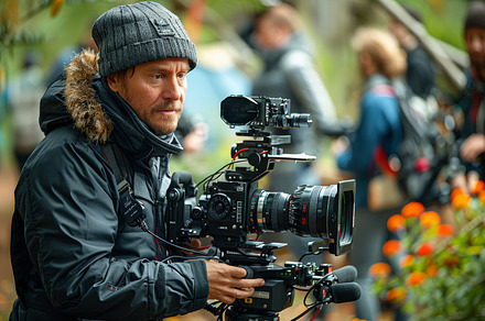 Focused Film Director Capturing Scene on Set in Outdoor Location, a Photo by AS photostudio