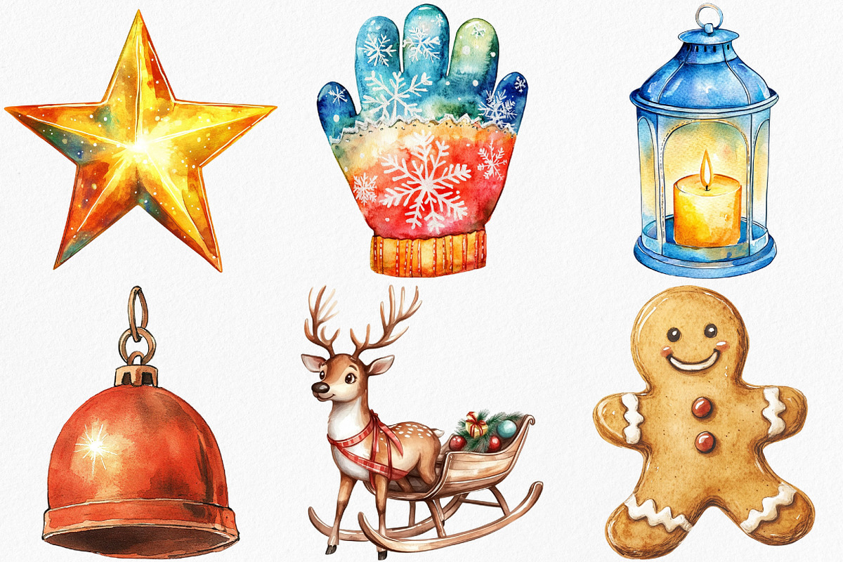 Cute Cartoon Christmas Clipart, an Illustration by Canvas Craft (Photo 2 of 7)