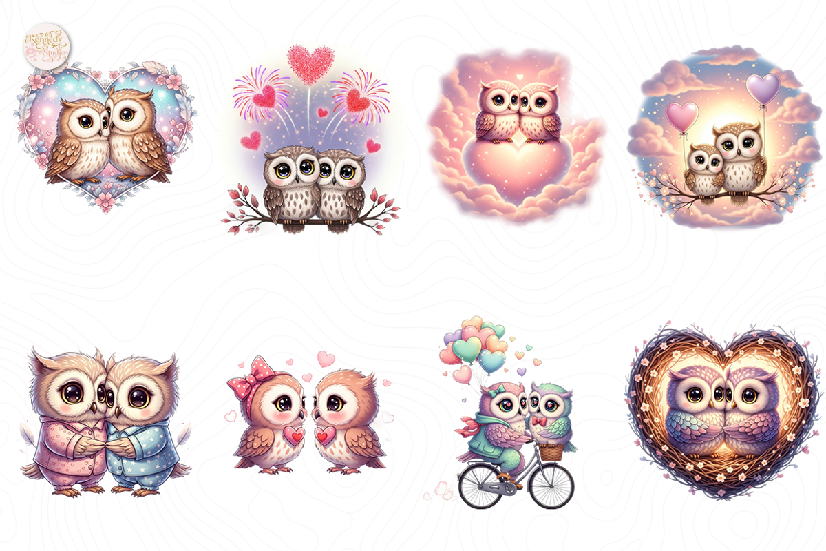 Cute Couple Owl PNG Clipart Bundle, an Animal Illustration by KennedyStudio (Photo 2 of 4)