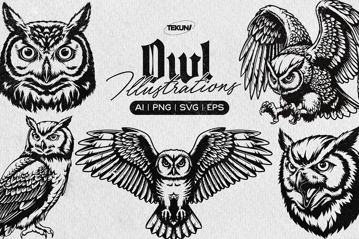 Owl Illustration Pack, an Animal Illustration by Tekuni (Photo 1 of 12)