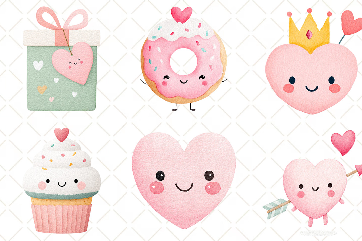 Kawaii Valentines Clipart, an Illustration by Black Bird Studio (Photo 3 of 6)