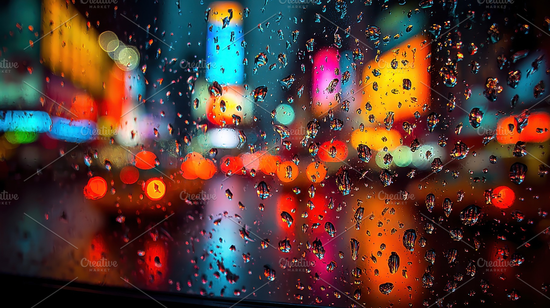 Rainy Night City Lights Rain Drops W, an Abstract Photo by Pixeness Studio