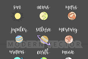 Set Painted Planets Handmade Sketch