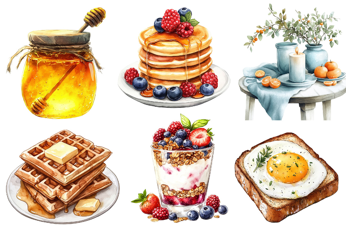 Watercolor Lazy Brunch Day Clipart, an Illustration by Designworld (Photo 4 of 7)