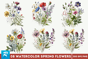 Watercolor Spring Flowers Background