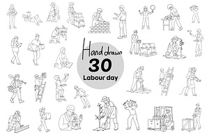 labour day hand drawn vector 30 set, a Person Illustration by foxndeer