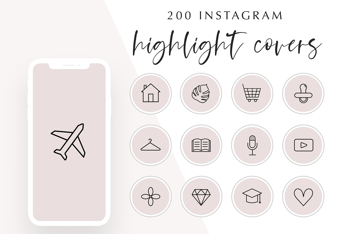 200 Instagram Story Highlight Icons, a Social Media Template by Blog&Glow (Photo 1 of 4)