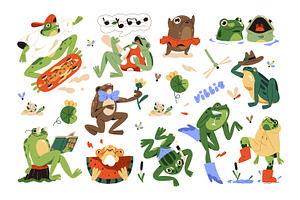 Funny frogs set + seamless patterns, an Animal Illustration by PaperTrident