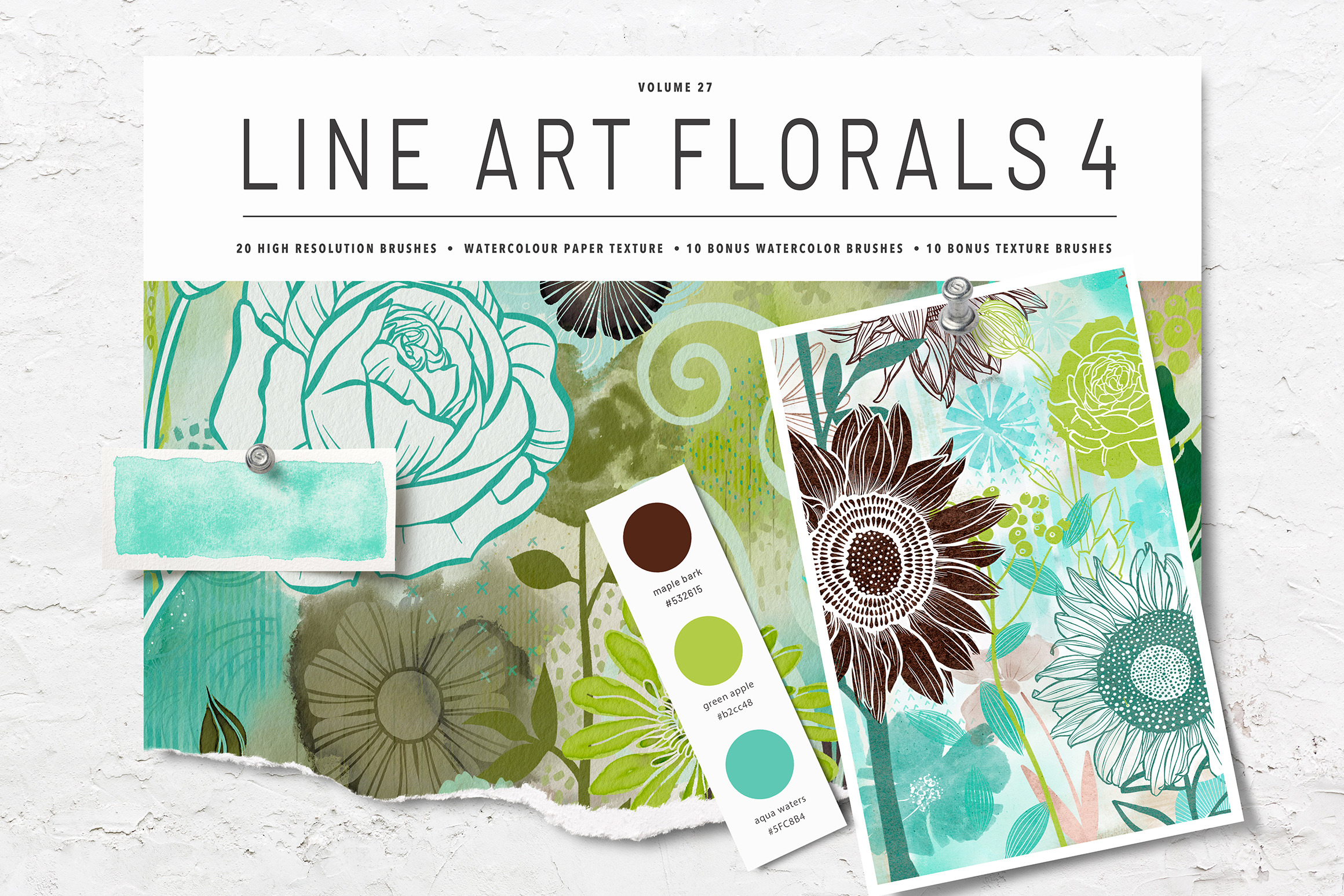 Procreate Line Art Floral Brush Stamps