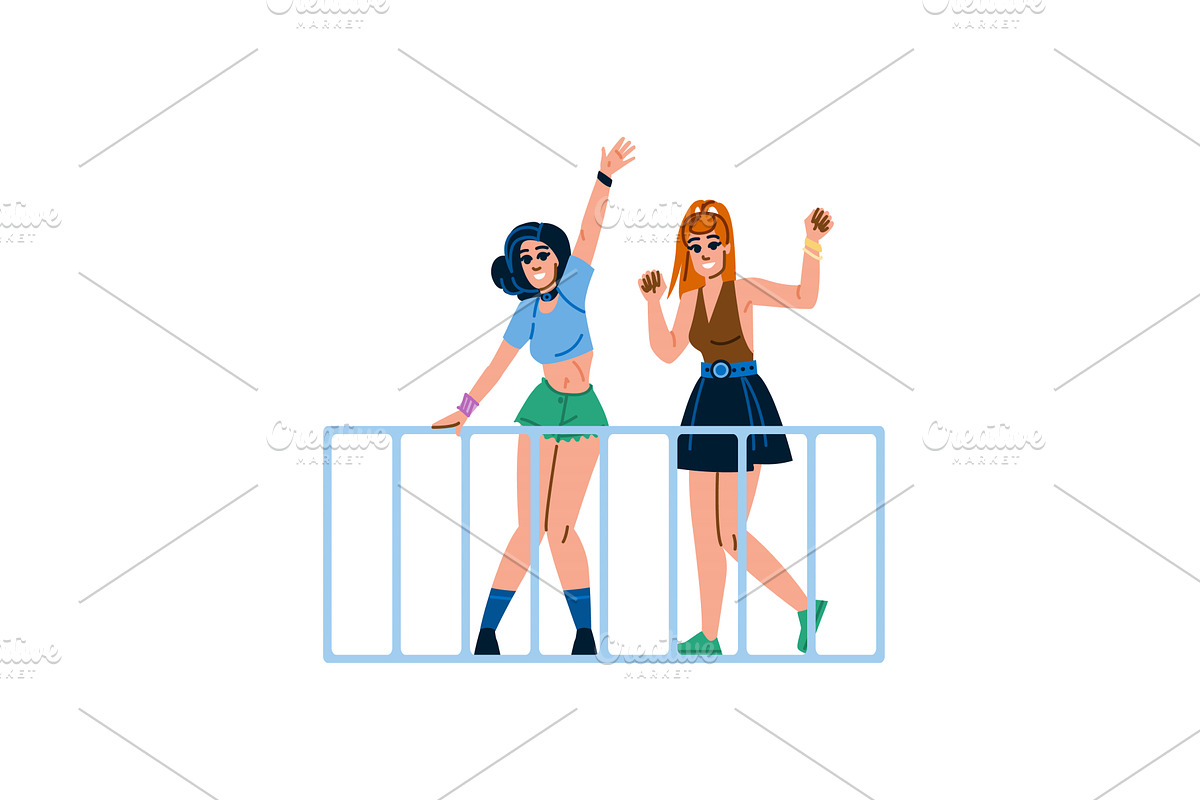 Young women dancing and having fun, an Illustration by pikepicture