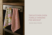 Two kitchen oven towels hanging PSD, a Merchandise Mockup by jenartstudio (Thumbnail 3 of 3)