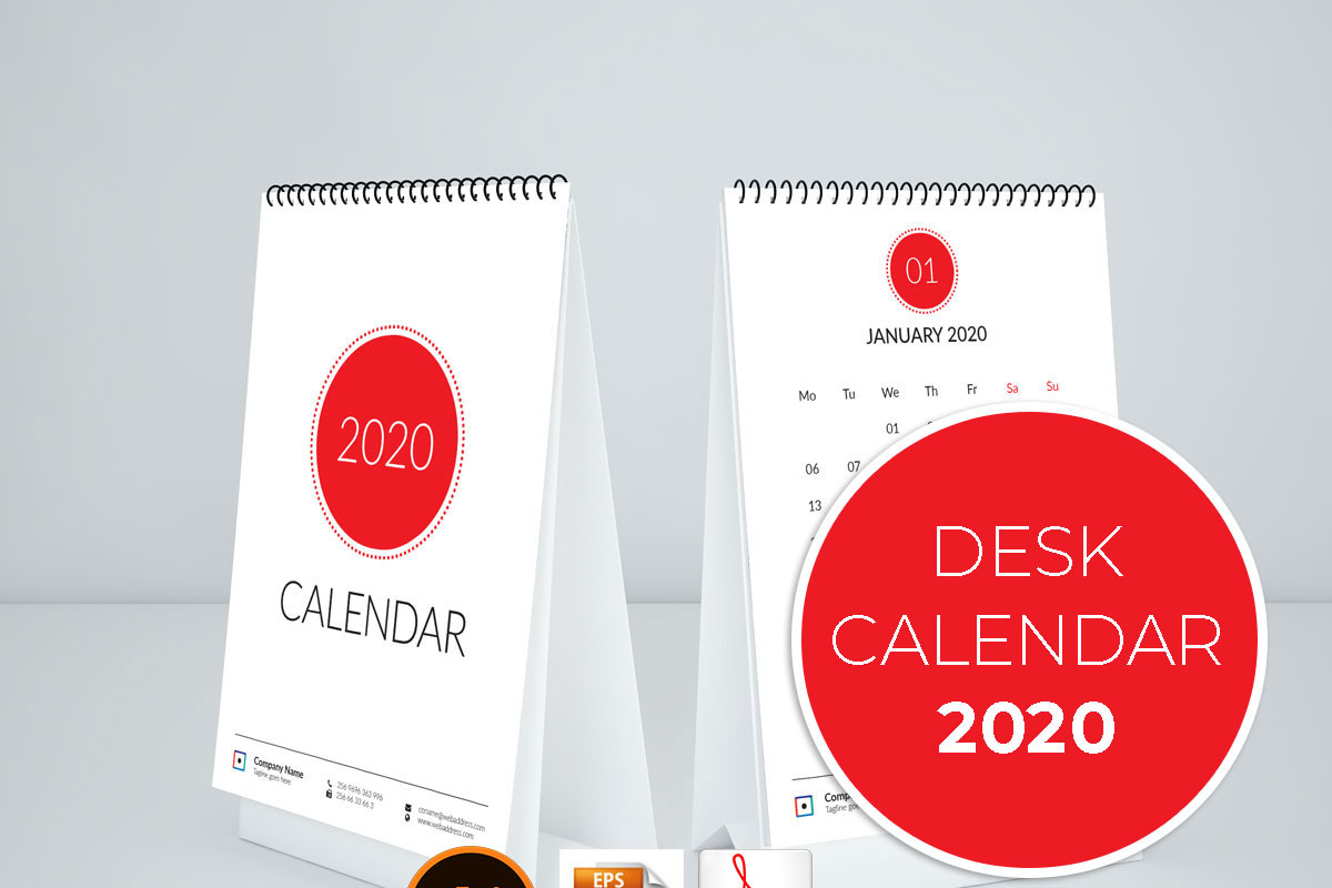 2020 Simple Calendar for Desk, a Stationery Template by graphicbox (Photo 1 of 4)