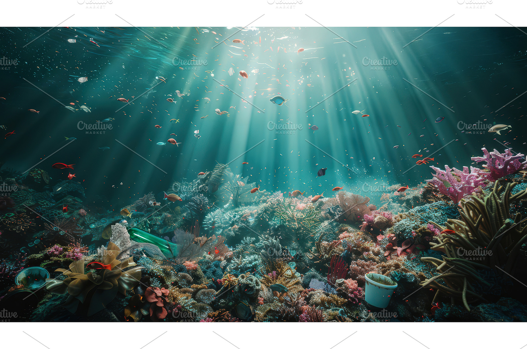 Coral reef polluted with plastic, an Animal Photo by piter.goskov