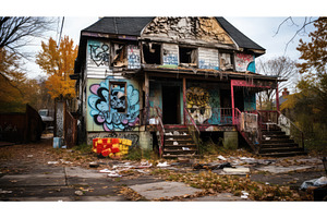 neglected run-down house ai, an Industrial Photo by pikepicture