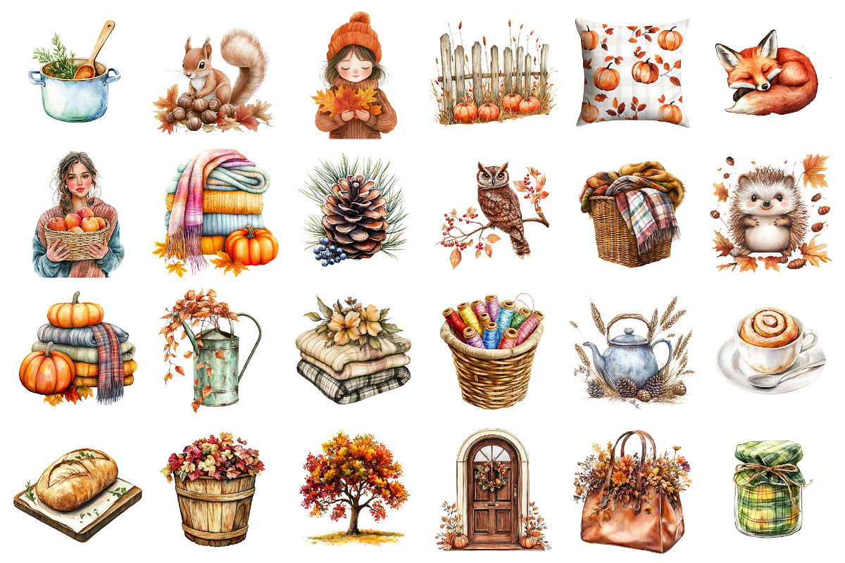Watercolor Autumn Clipart Bundle, a Seasonal Illustration by designcity5 (Photo 2 of 5)