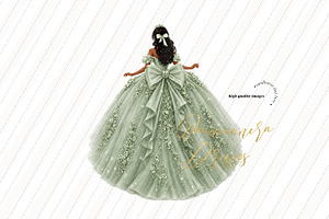 Sage Green Tan skin Princess Clipart