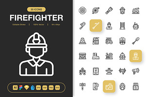Firefighter Icons, an Outline Icon by Spacepixel Creative