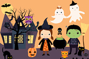 Halloween clipart - kids, ghosts, an Illustration by Pravokrugulnik (Thumbnail 1 of 2)