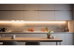 kitchen track lights ai generated, a Food & Drink Photo by pikepicture