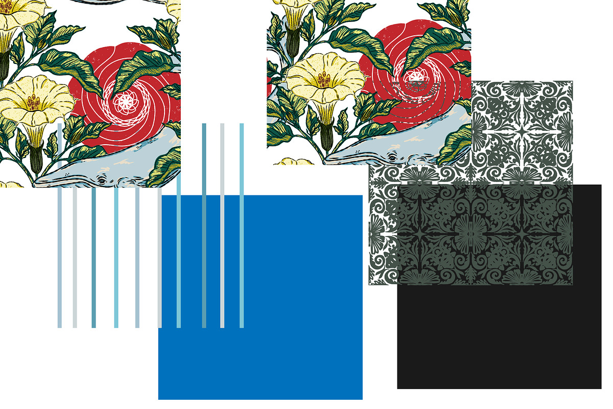 Asian Inspired Whale Datura Pattern, a Pattern Graphic by NayaChu (Photo 5 of 11)