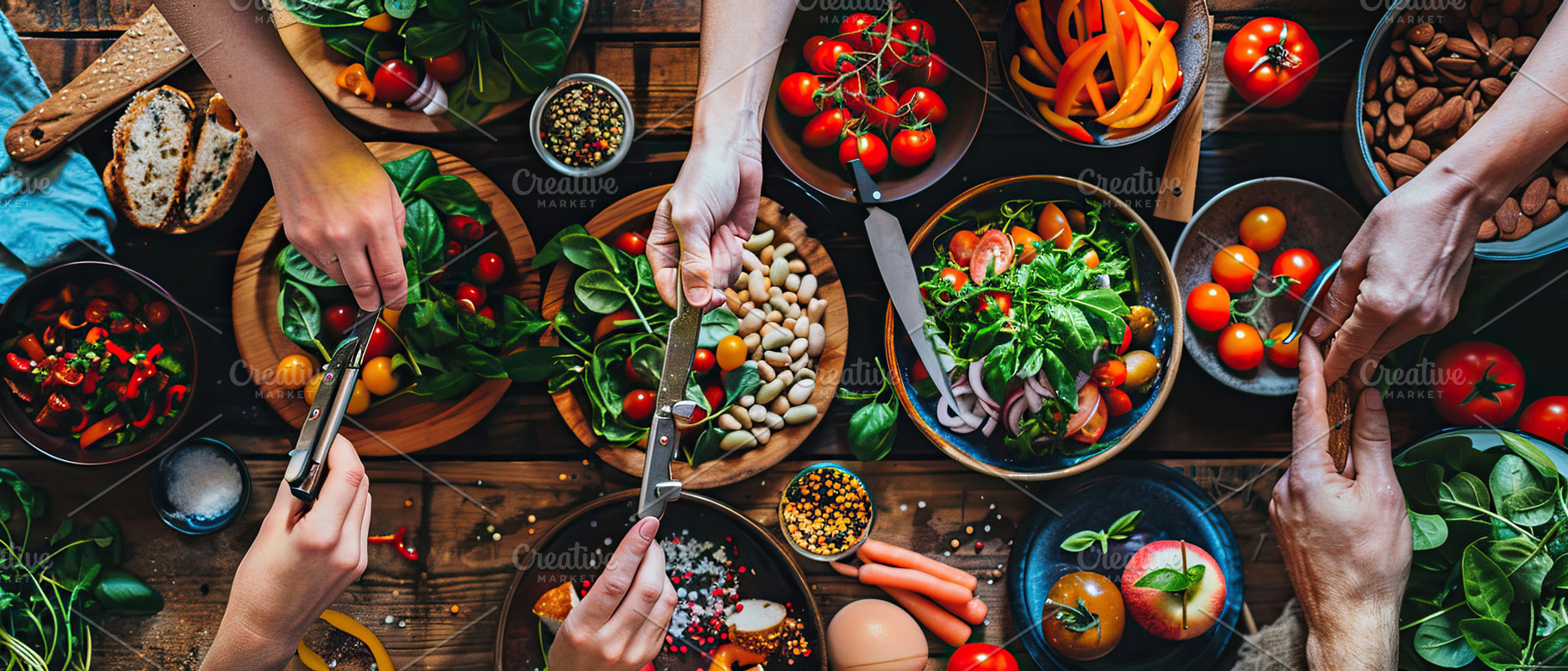 Directly above shot of various food, a Photo by LOGOCREATIVE