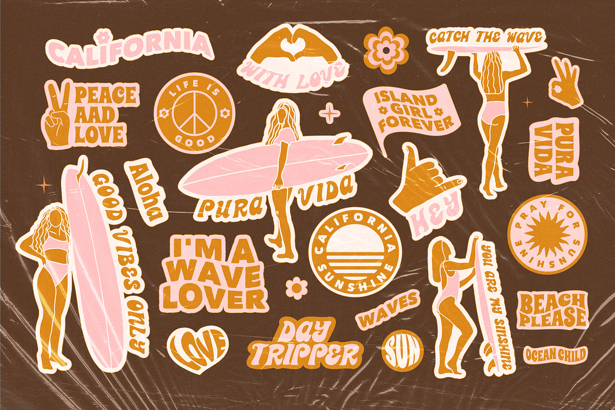 Retro Stickers Surfing Summer Vibes, an Object Graphic by Ayya Studio (Photo 3 of 15)