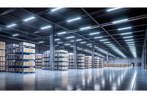 ceiling warehouse lighting ai, an Industrial Photo by pikepicture
