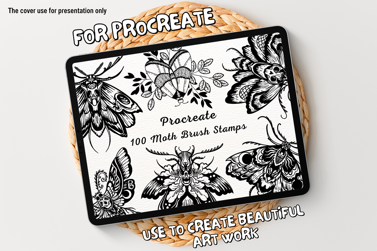 100 Moth Procreate Stamps, a Brush Add-On by Painter Creative Books (Photo 1 of 9)