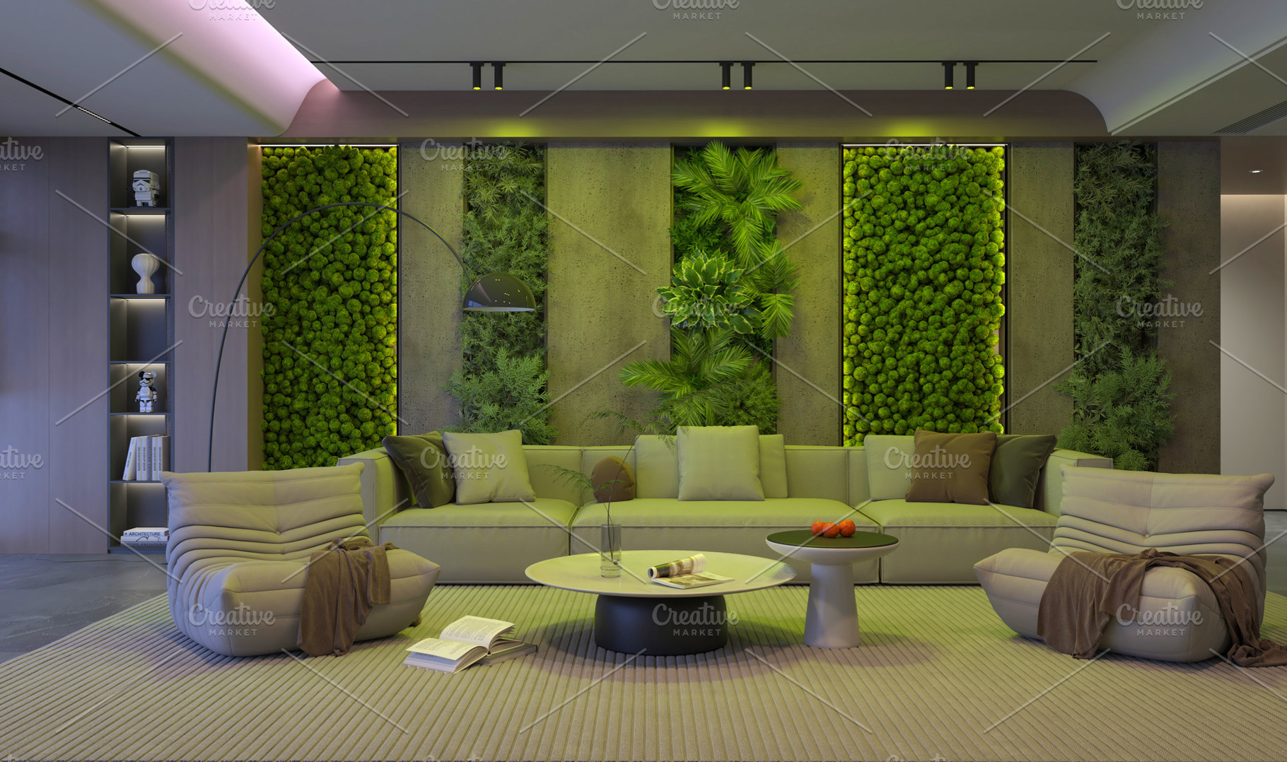 Symmetrical Living Room with Green W, an Architecture Photo by Pozitivo