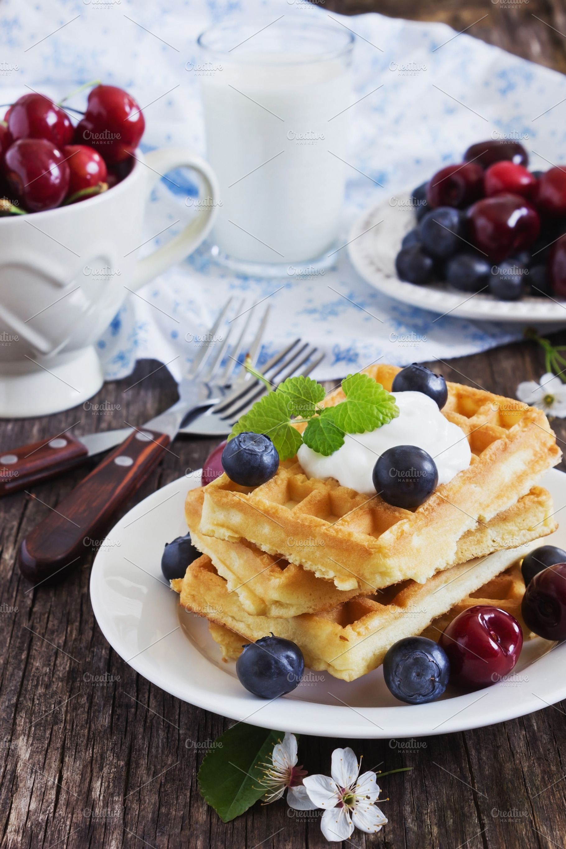 Freshly baked sweet waffles stock photo containing waffle and sweet, a Food & Drink Photo by Sweet Cherry Jam