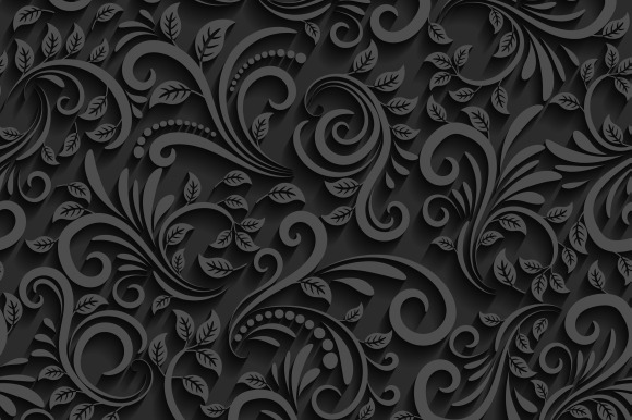 Vector Black Floral Seamless Pattern