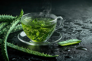 Fresh green tea in a transparent cup, a Photo by Pavel_design