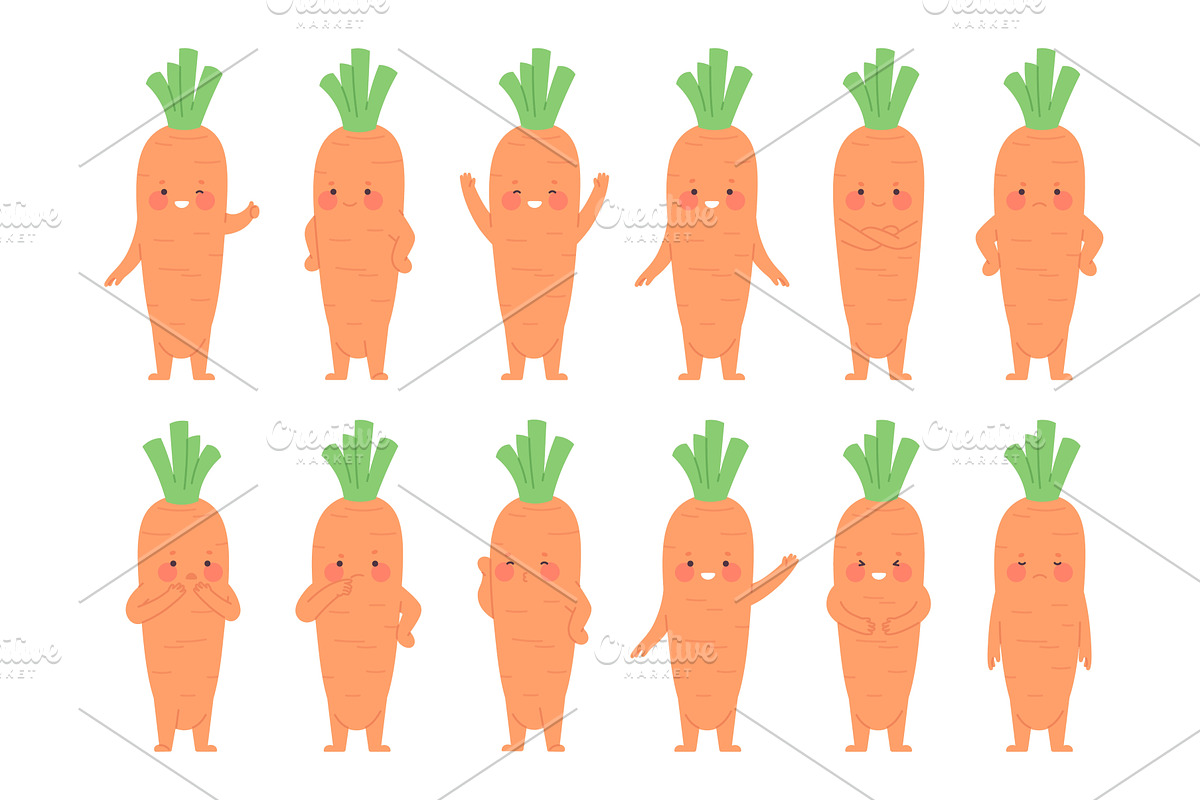 Carrot characters. Cute cartoon, a Food Illustration by LadadikArt