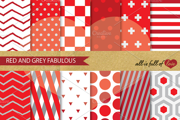 Geometric Background Papers Red Grey preview 6